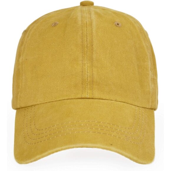 Unisex Washed-yellow Baseball Cap Cotton Fits Washed Denim Adjustable Hat - Picture 2 of 7